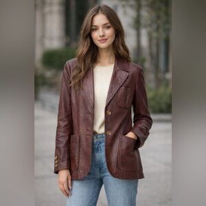 Rare!! Amazing Vintage Leather Jacket Small Red/Brown Leathers by New England